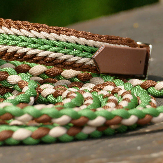 Ein Hundehalsband und Hundeleine liegend auf einer Bank